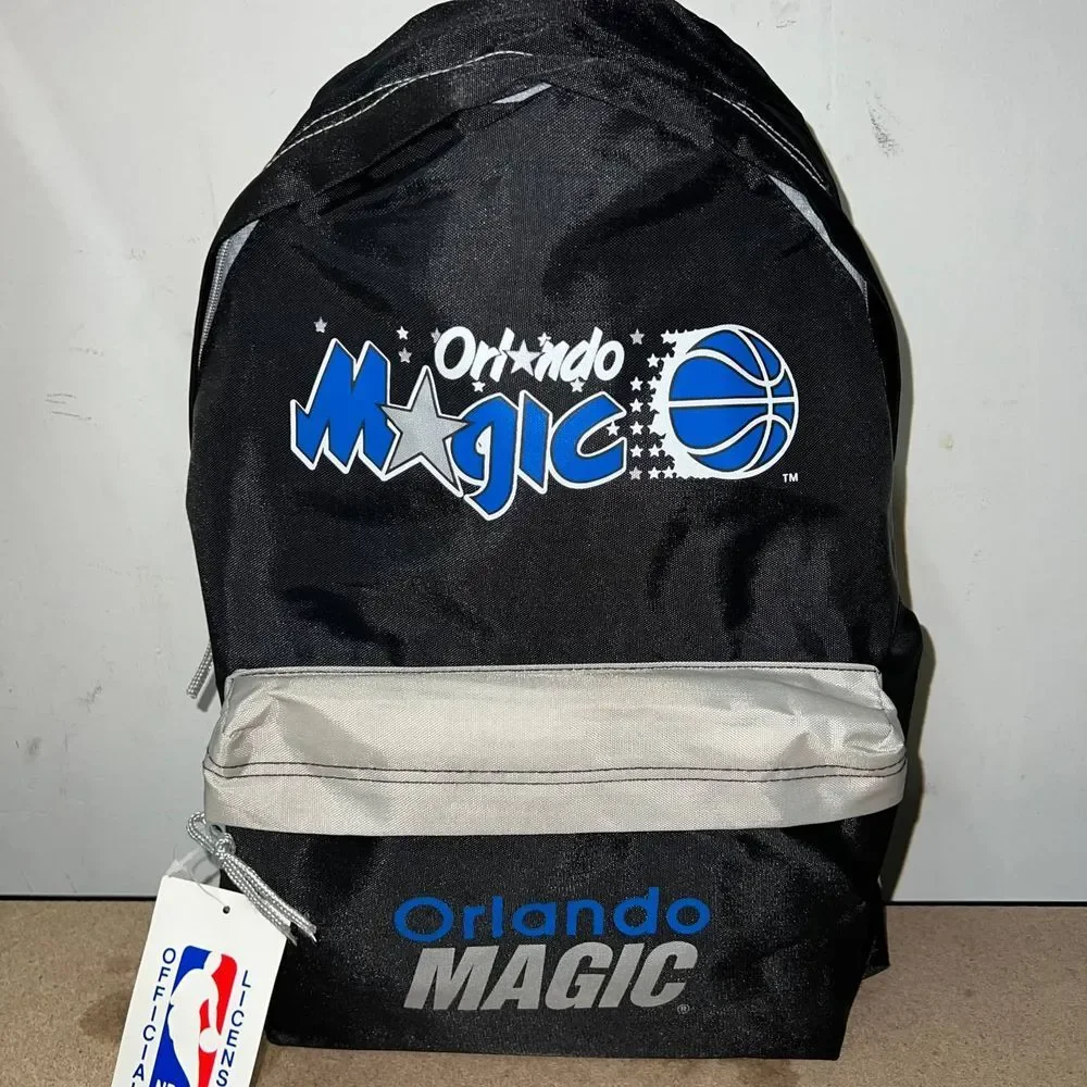 Vintage Orlando Magic Backpack Bag Black NBA Nasco Lightweight Printed